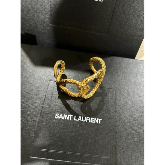 Rare Saint Laurent YSL engraved - Elegant Gold Wrap Around Snake Bracelet New - Picture 4 of 16